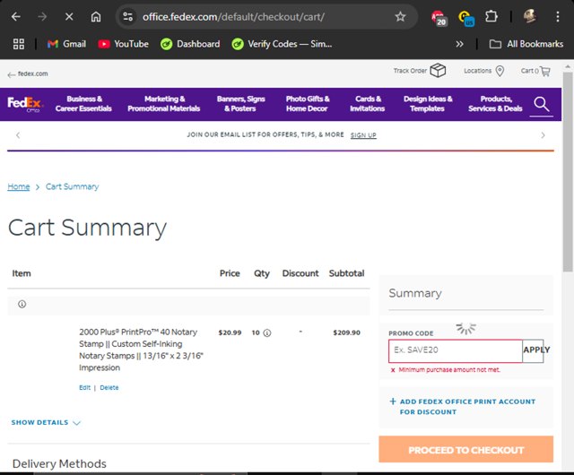 FedEx checkout page showing FedEx promo code box | Screenshot taken by SimplyCodes community member on Nov 8, 2024