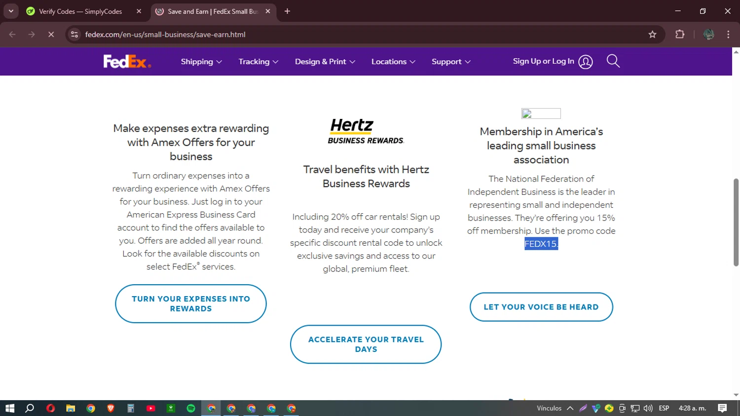 FedEx promo code screenshot showing code FEDX15 applied at FedEx checkout page. Uploaded by SimplyCodes community member Mr_Allighieri on Mar 26, 2025