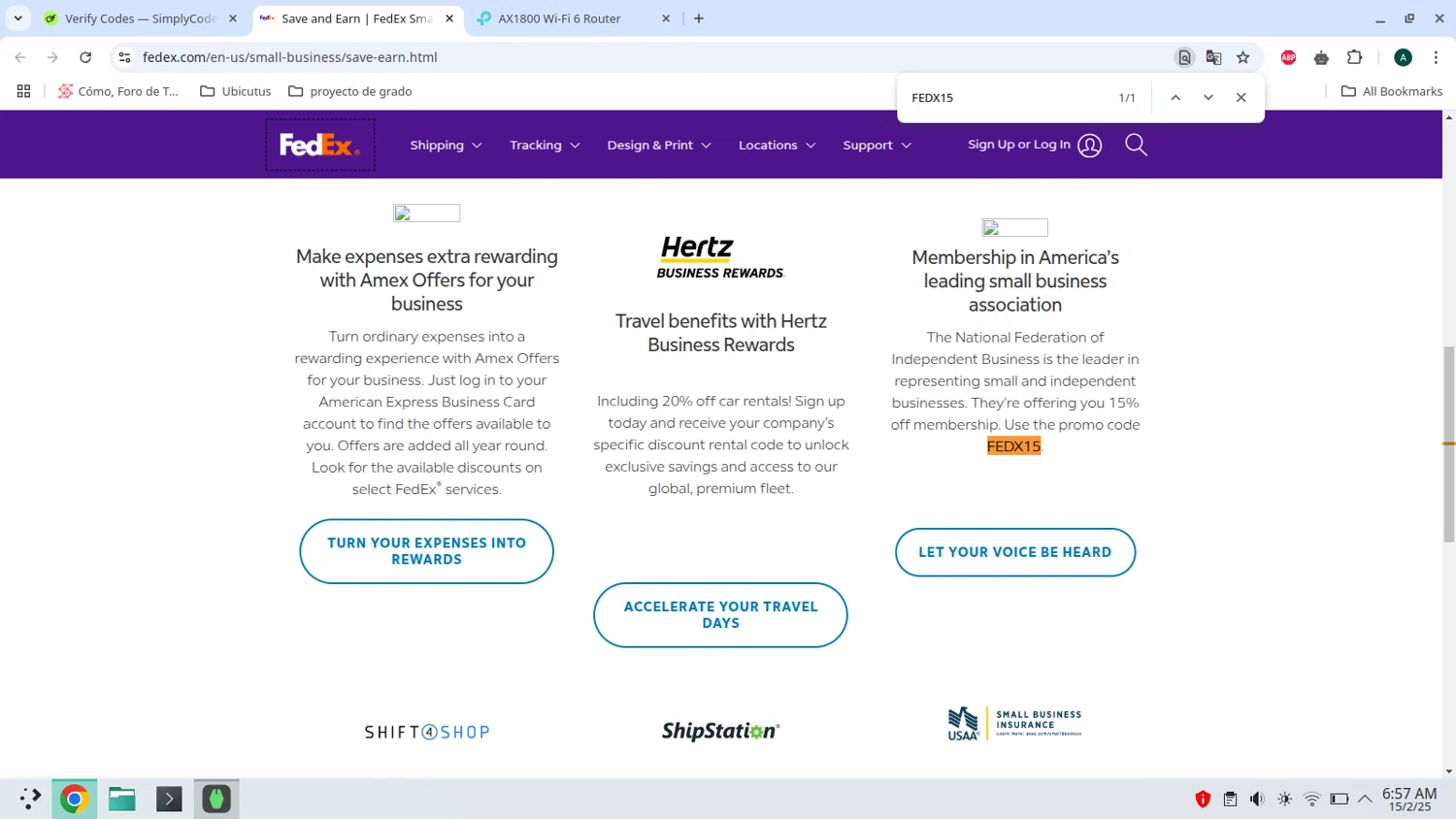 FedEx checkout page showing FedEx promo code box | Screenshot taken by SimplyCodes community member on Feb 15, 2025