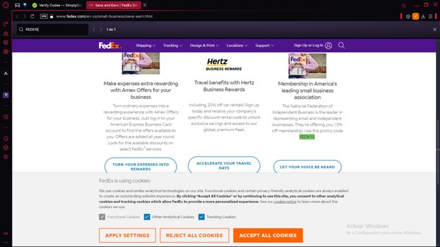 FedEx checkout page showing FedEx promo code box | Screenshot taken by SimplyCodes community member on Mar 8, 2025
