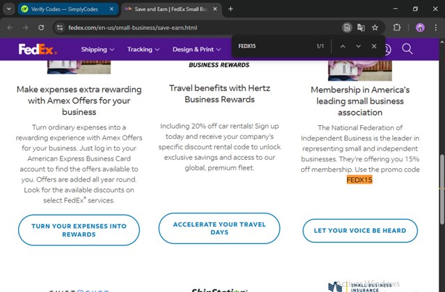 FedEx checkout page showing FedEx promo code box | Screenshot taken by SimplyCodes community member on Mar 8, 2025