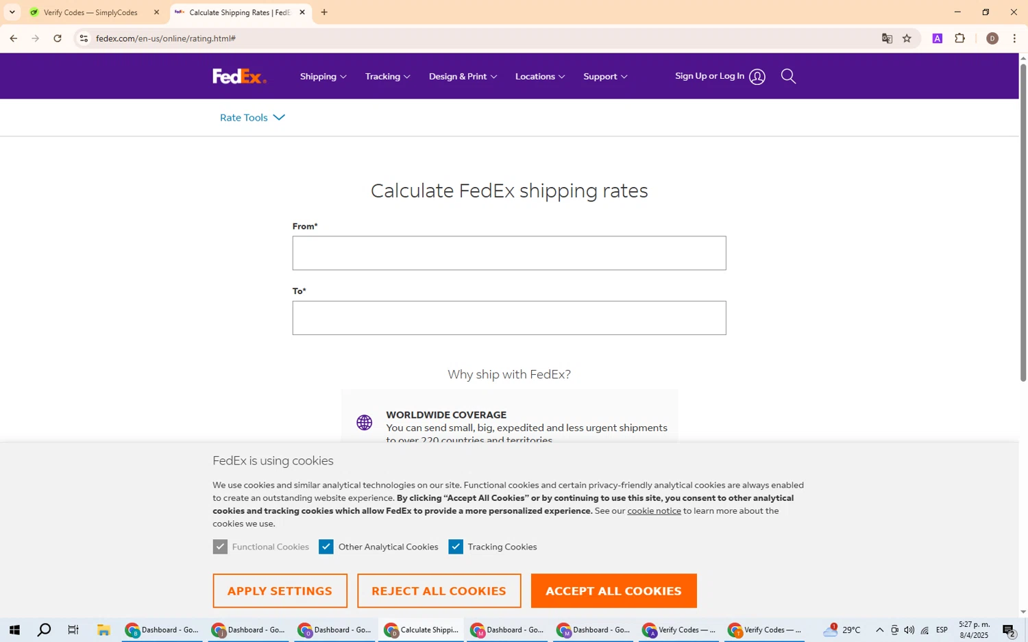 FedEx checkout page showing FedEx promo code box | Screenshot taken by SimplyCodes community member on Apr 8, 2025