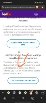 FedEx coupon verification screenshot