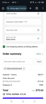 FeelGood Organic Superfoods coupon verification screenshot
