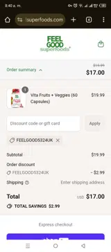 FeelGood Organic Superfoods coupon verification screenshot