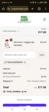 FeelGood Organic Superfoods coupon verification screenshot