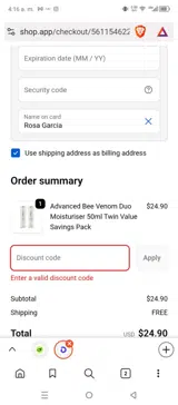 GLOW10 coupon verification screenshot