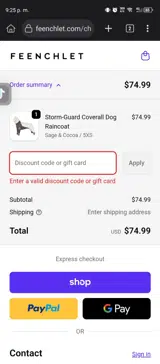 Feenchlet coupon verification screenshot