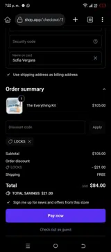 LOCKS coupon verification screenshot