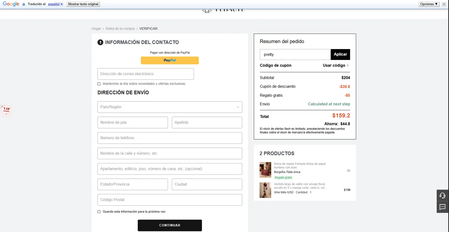 Fehaute coupon code screenshot showing code pretty applied at Fehaute checkout page. Uploaded by SimplyCodes community member brrrrr on Nov 28, 2025