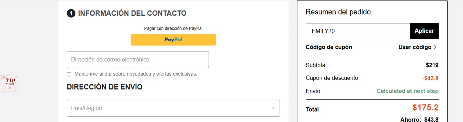 Fehaute coupon code screenshot showing code EMILY20 applied at Fehaute checkout page. Uploaded by SimplyCodes community member MightyMaven4946 on Oct 23, 2025
