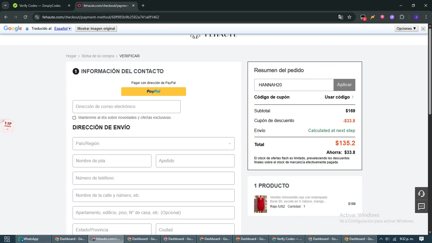 Fehaute coupon code screenshot showing code HANNAH20 applied at Fehaute checkout page. Uploaded by SimplyCodes community member WiseMaven9968 on Oct 23, 2025