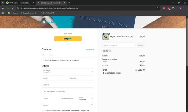 Feiyutech checkout page showing Feiyutech promo code box | Screenshot taken by SimplyCodes community member on Sep 15, 2025
