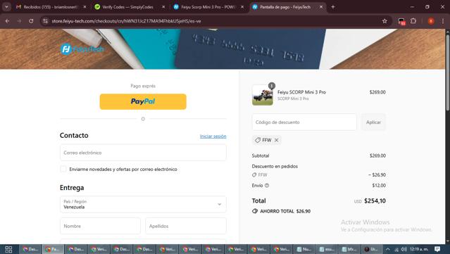 Feiyutech checkout page showing Feiyutech promo code box | Screenshot taken by SimplyCodes community member on Sep 15, 2025
