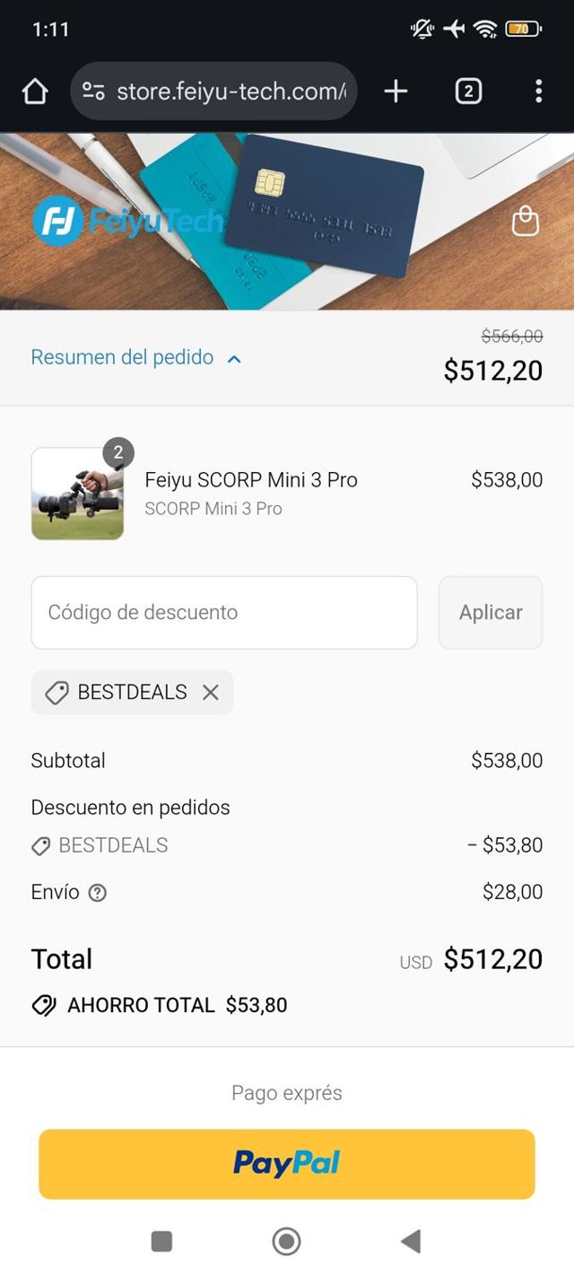 Feiyutech checkout page showing Feiyutech promo code box | Screenshot taken by SimplyCodes community member on Sep 14, 2025