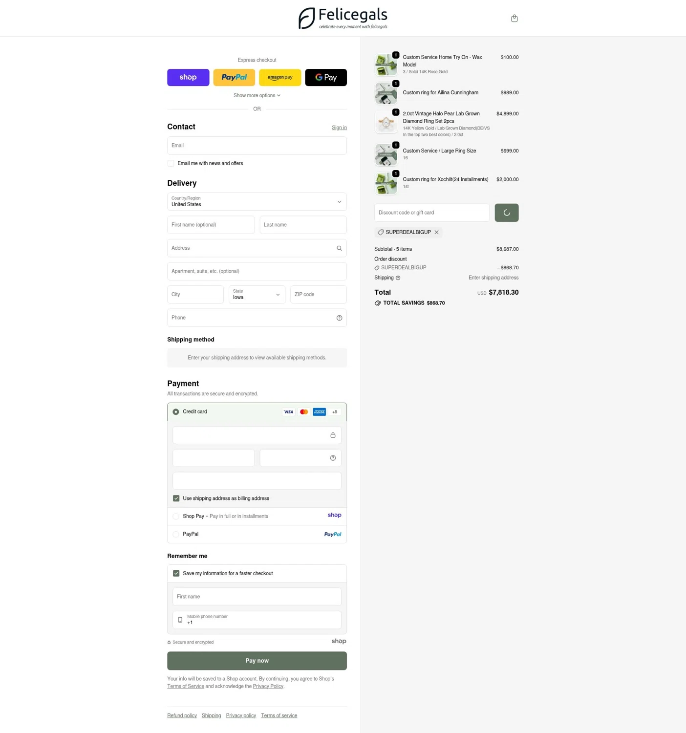 Felicegals discount code screenshot showing code superdealbigup applied at Felicegals checkout page. Uploaded by SimplyCodes community member jesus4 on Dec 23, 2025