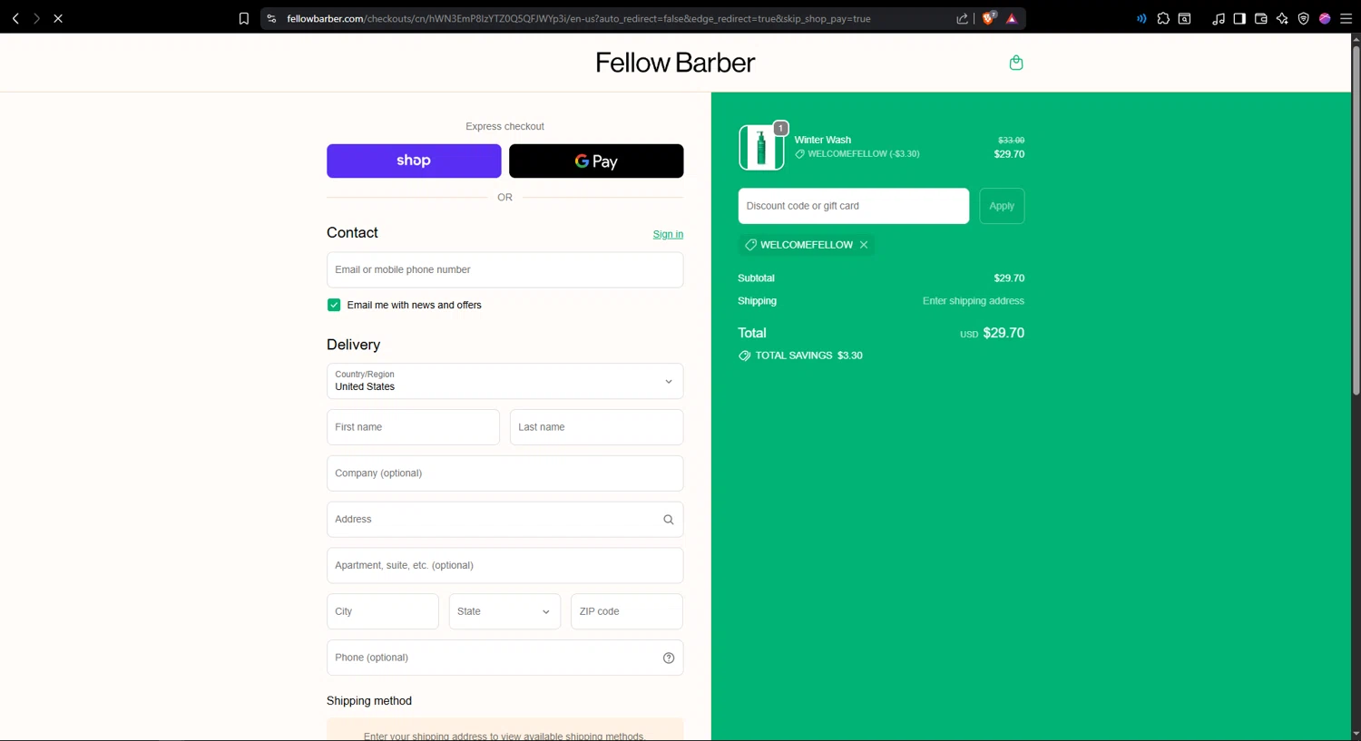 Fellow Barber promo code screenshot showing code WelcomeFellow applied at Fellow Barber checkout page. Uploaded by SimplyCodes community member leonardjose on Sep 21, 2025