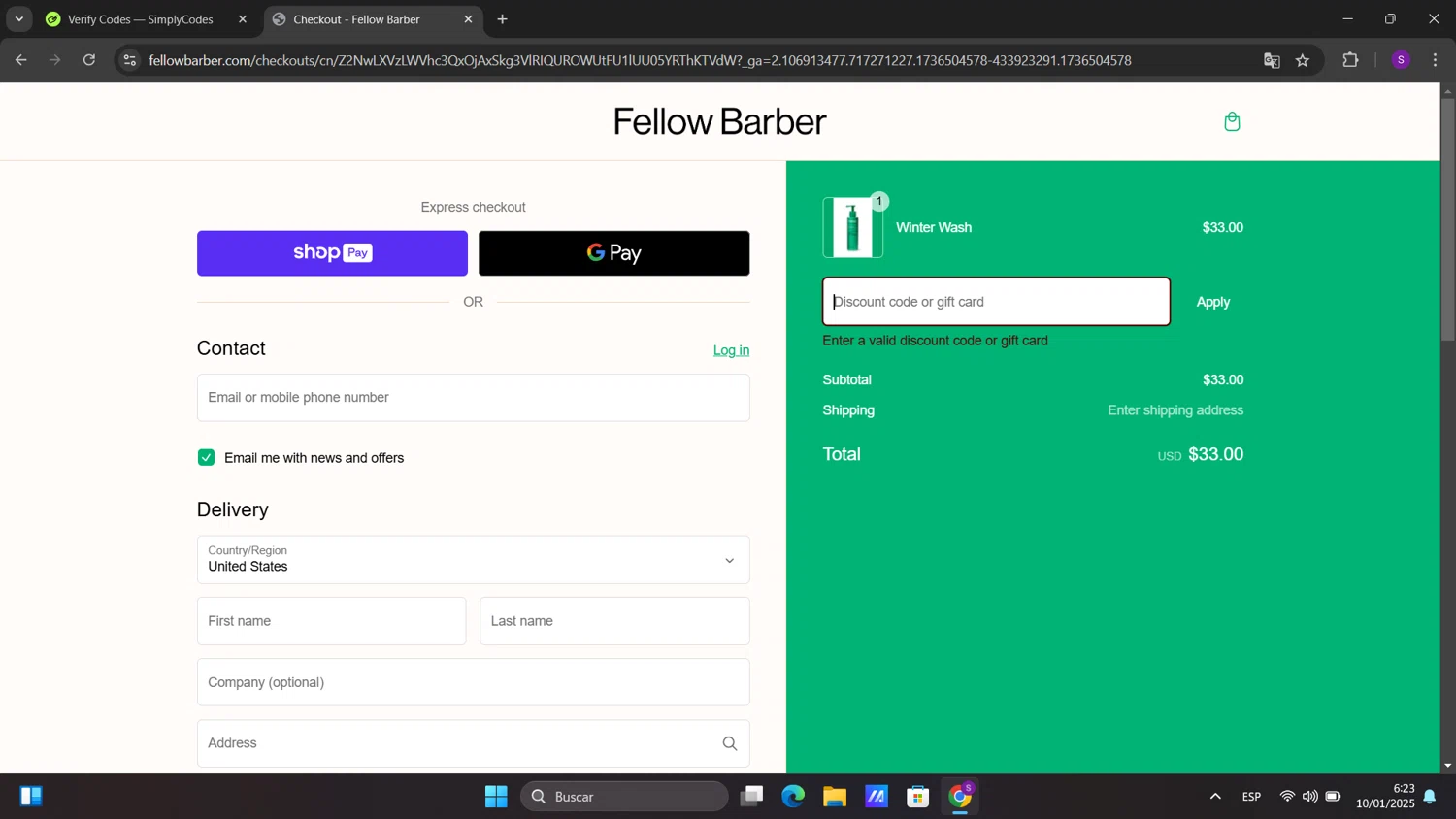 Fellow Barber promo code screenshot showing code RUDYS40 applied at Fellow Barber checkout page. Uploaded by SimplyCodes community member sorialbam on Jan 10, 2025