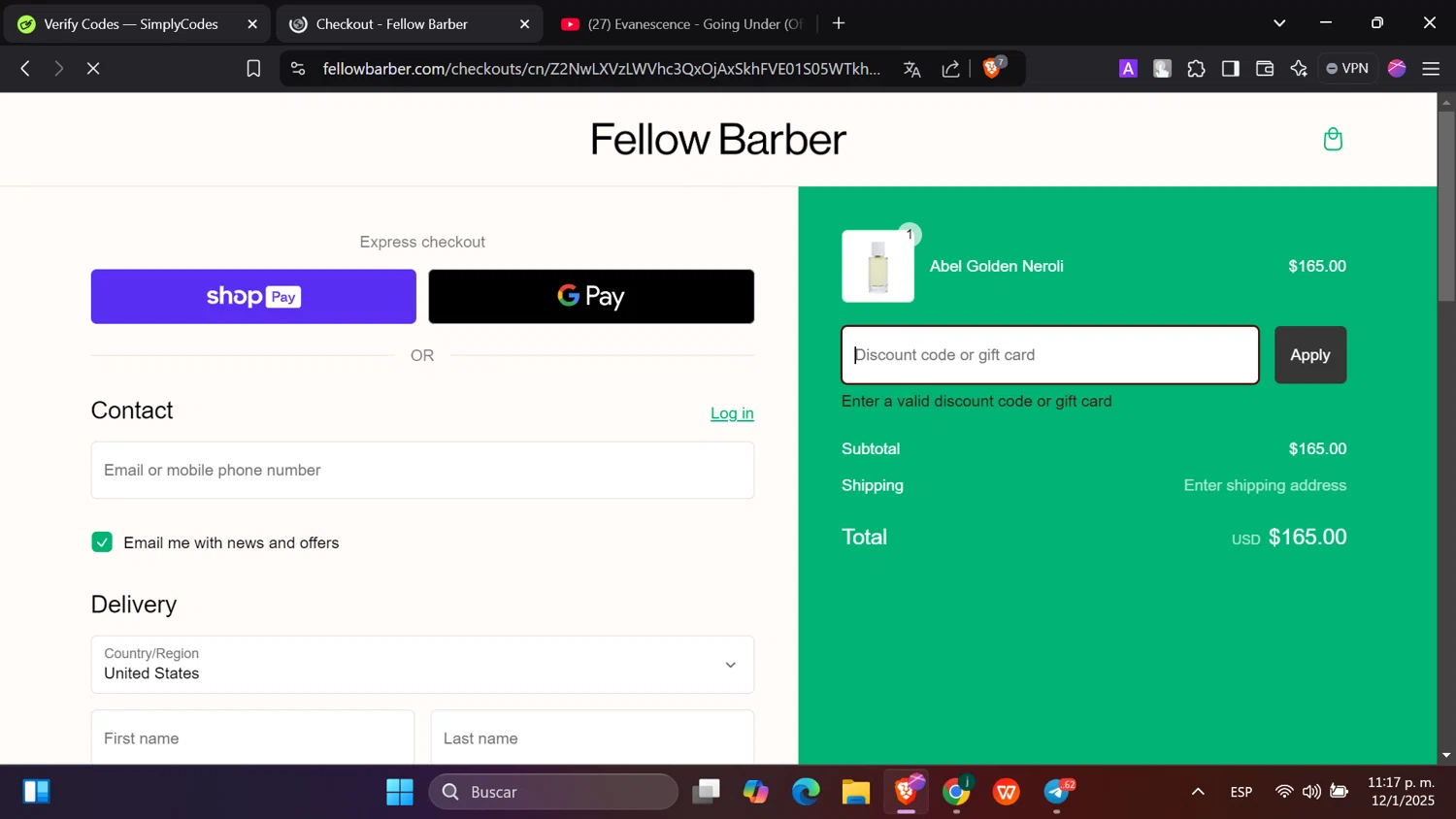 Fellow Barber promo code screenshot showing code RUDYS50 applied at Fellow Barber checkout page. Uploaded by SimplyCodes community member hanzell2 on Jan 13, 2025