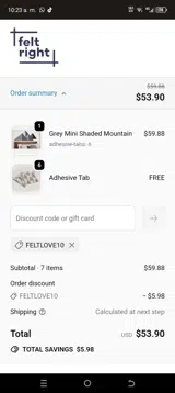 FELTLOVE10 coupon verification screenshot