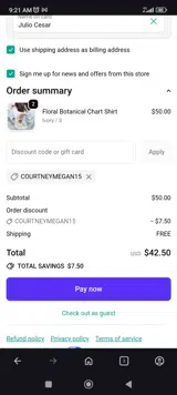 COURTNEYMEGAN15 coupon verification screenshot