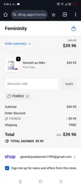 FEMB20 coupon verification screenshot