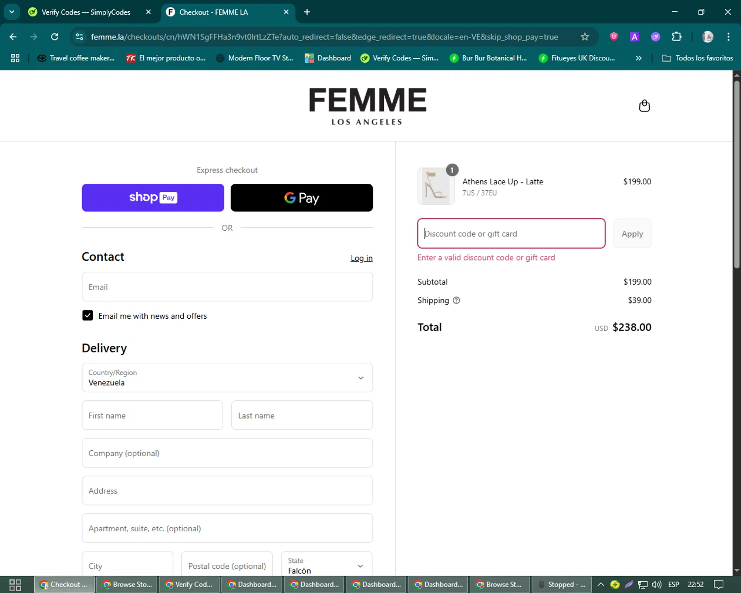 Femme LA discount code screenshot showing code SUMMER50 applied at Femme LA checkout page. Uploaded by SimplyCodes community member John_Johnson on Aug 5, 2025