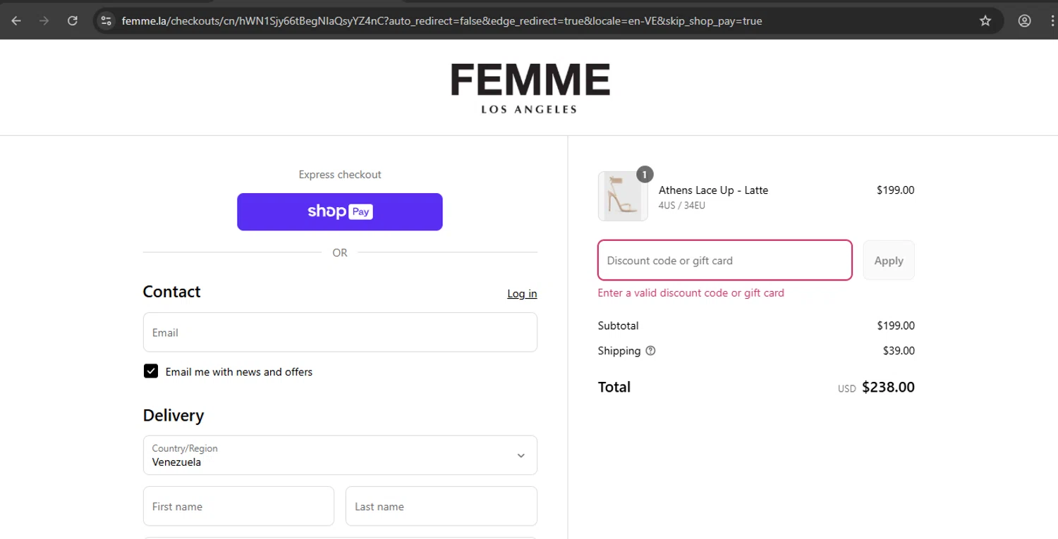 Femme LA discount code screenshot showing code SUMMER50 applied at Femme LA checkout page. Uploaded by SimplyCodes community member lapampita on Aug 5, 2025