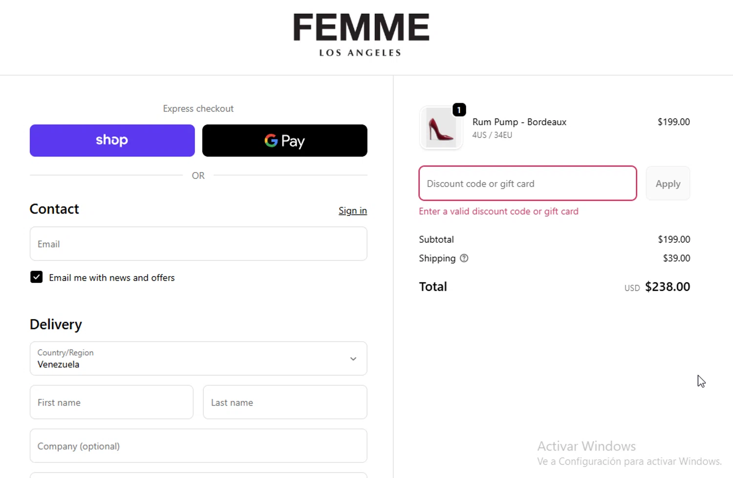 Femme LA discount code screenshot showing code BFCM35 applied at Femme LA checkout page. Uploaded by SimplyCodes community member danyx_gx on Dec 6, 2025