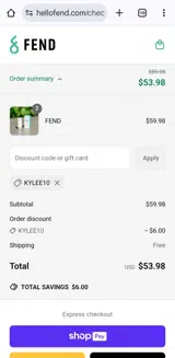 Kylee10 coupon verification screenshot