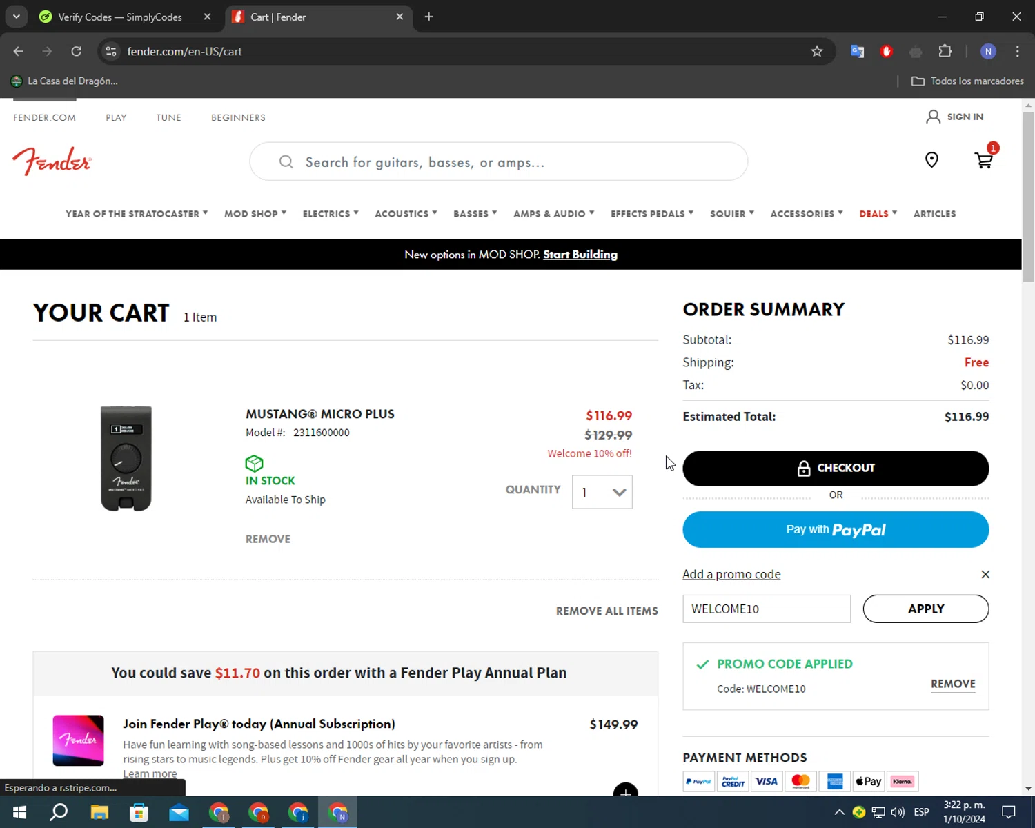 where to use Fender promo code box