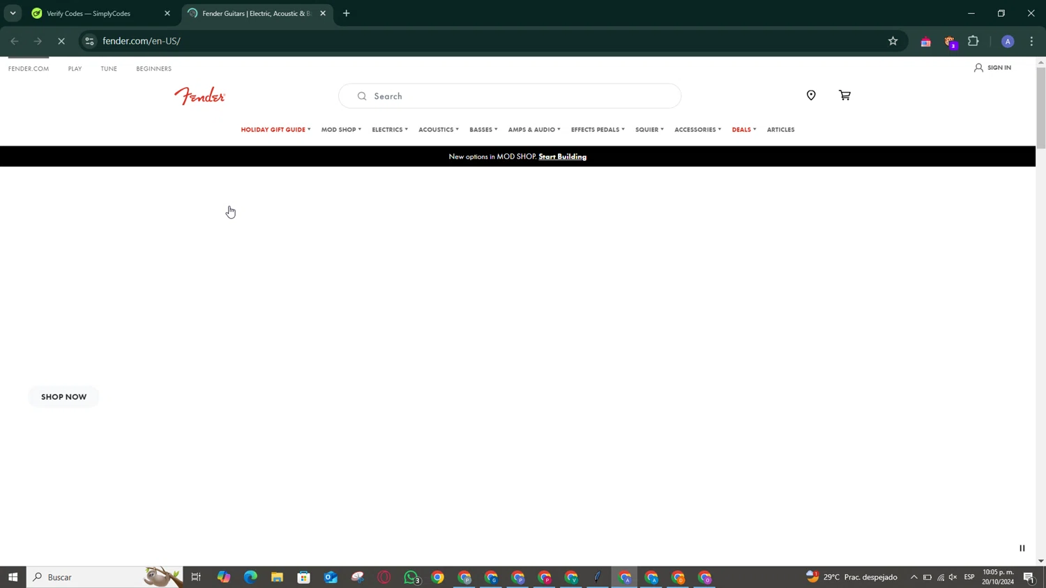 Fender checkout page showing Fender promo code box | Screenshot taken by SimplyCodes community member on Oct 21, 2024