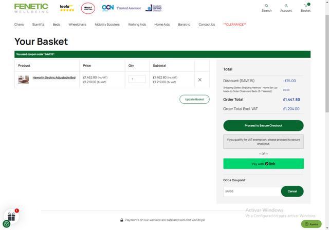 Fenetic Wellbeing checkout page showing Fenetic Wellbeing discount code box | Screenshot taken by SimplyCodes community member on Oct 28, 2024
