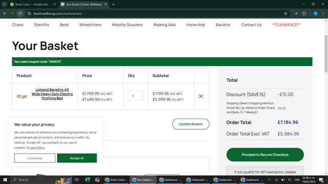 Fenetic Wellbeing checkout page showing Fenetic Wellbeing discount code box | Screenshot taken by SimplyCodes community member on Feb 19, 2025