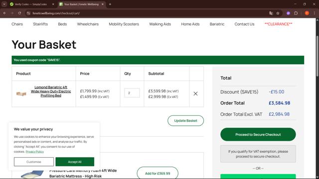 Fenetic Wellbeing checkout page showing Fenetic Wellbeing discount code box | Screenshot taken by SimplyCodes community member on May 2, 2025