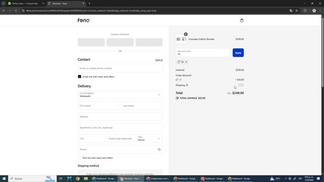 Feno checkout page showing Feno discount code box | Screenshot taken by SimplyCodes community member on Sep 13, 2025