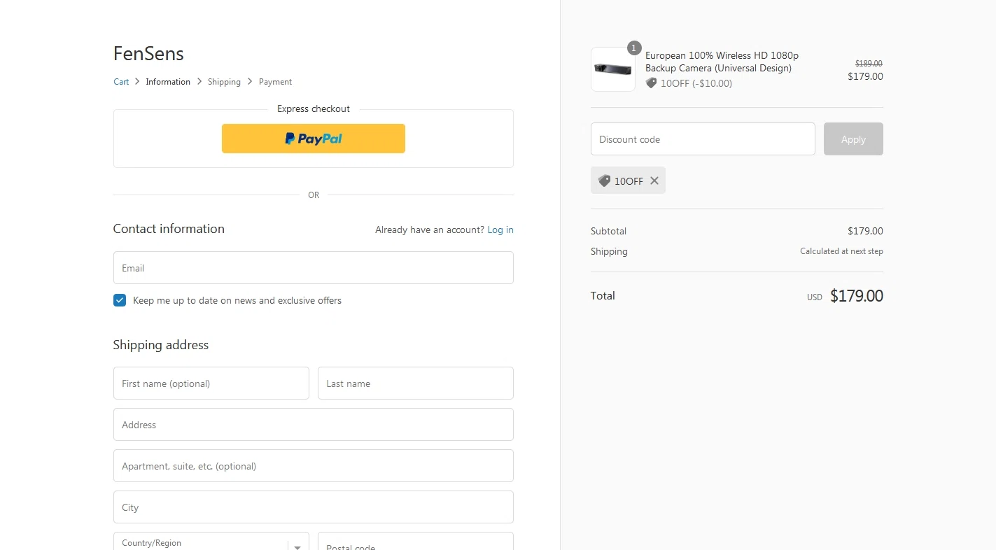 FenSens checkout page showing FenSens promo code box | Screenshot taken by SimplyCodes community member on Feb 15, 2021