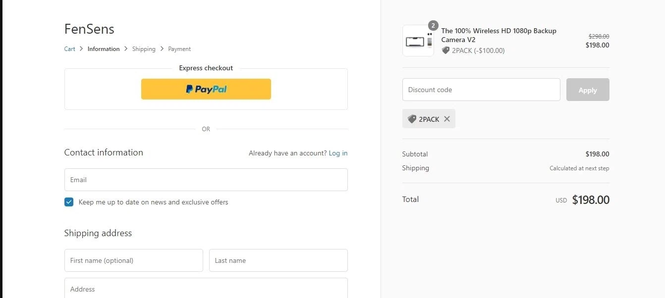 FenSens checkout page showing FenSens promo code box | Screenshot taken by SimplyCodes community member on Apr 19, 2021