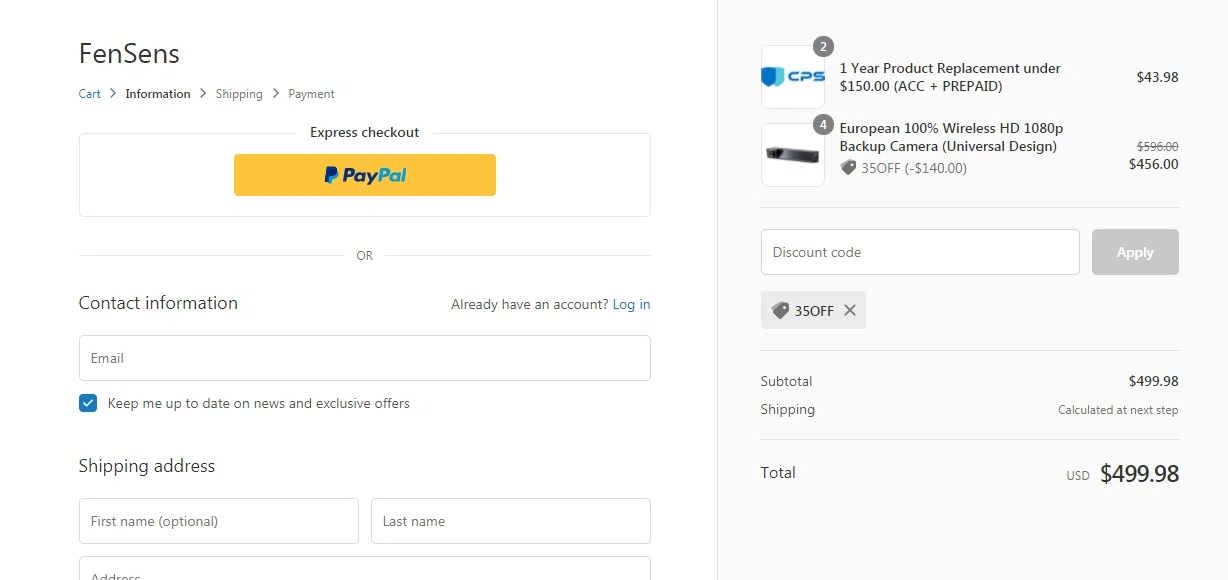 FenSens checkout page showing FenSens promo code box | Screenshot taken by SimplyCodes community member on Mar 25, 2021