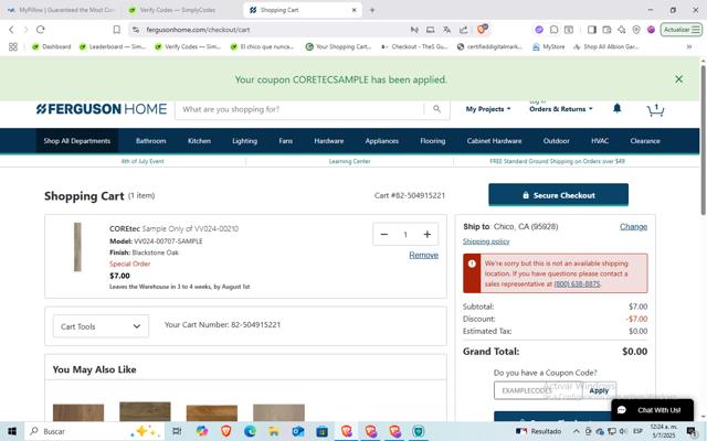 Ferguson Home checkout page showing Ferguson Home promo code box | Screenshot taken by SimplyCodes community member on Jul 5, 2025