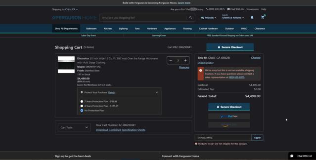 Ferguson Home checkout page showing Ferguson Home promo code box | Screenshot taken by SimplyCodes community member on Aug 21, 2025