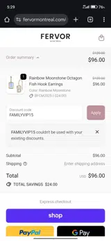FAMILYVIP15 coupon verification screenshot
