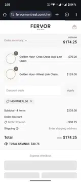 MONTREAL60 coupon verification screenshot