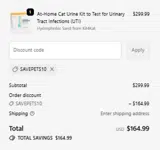 SAVEPETS10 coupon verification screenshot