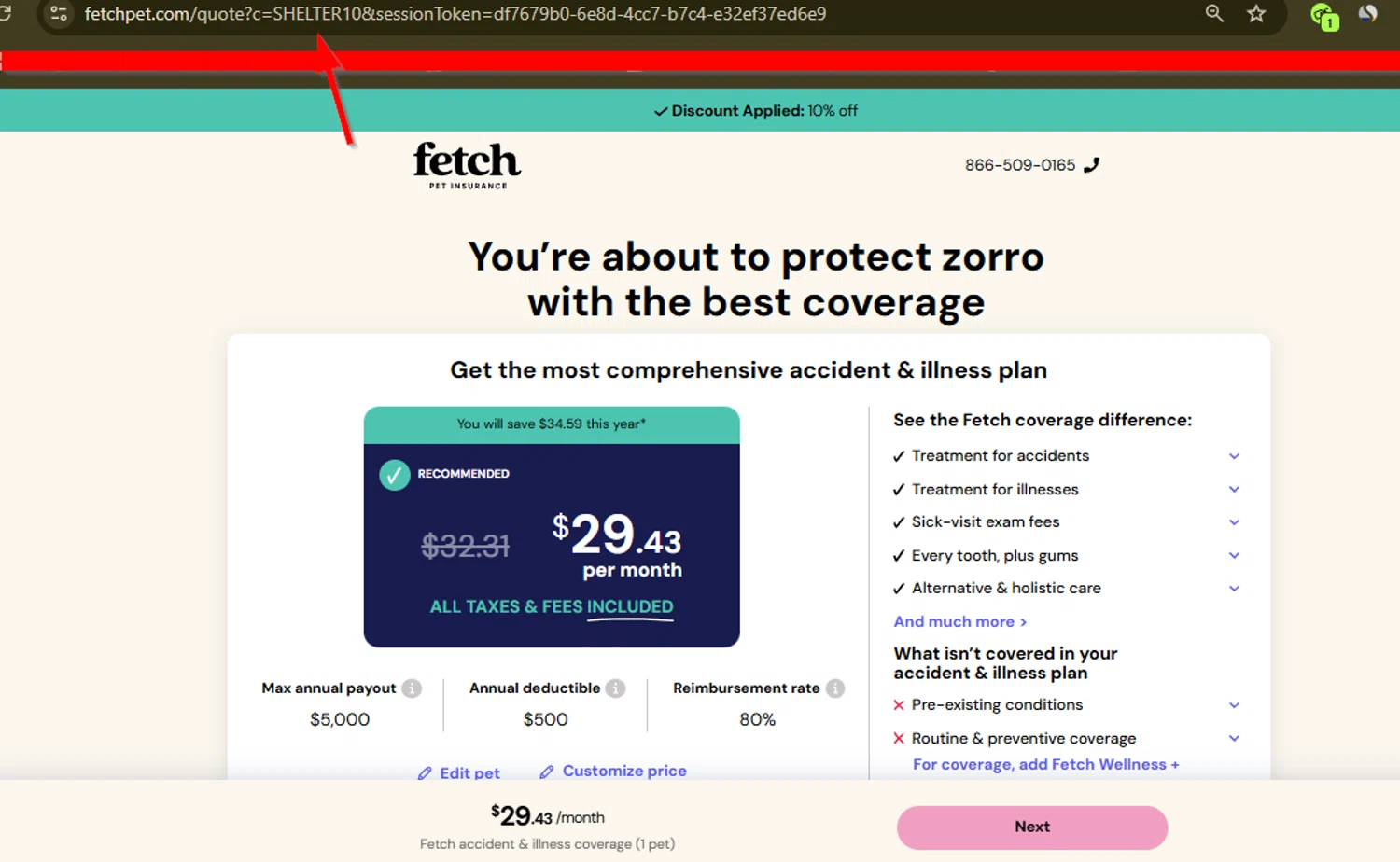 Fetch Pet promo code screenshot showing code SHELTER10 applied at Fetch Pet checkout page. Uploaded by SimplyCodes community member SimplyCVerlie on Jan 29, 2025