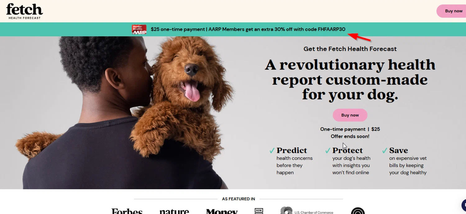Fetch Pet promo code screenshot showing code FHFAARP30 applied at Fetch Pet checkout page. Uploaded by SimplyCodes community member SimplyCVerlie on Jan 31, 2025