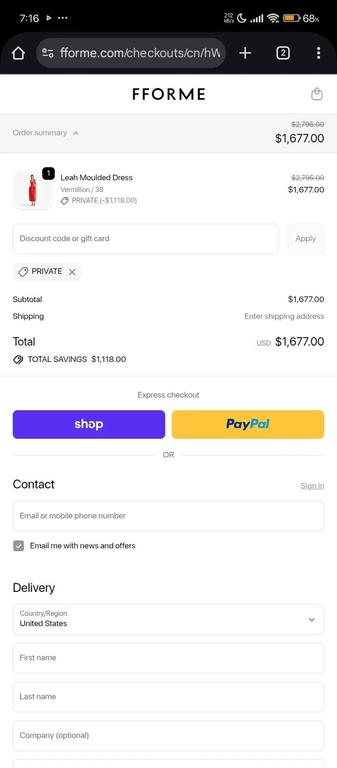 FFORME promo code screenshot showing code PRIVATE applied at FFORME checkout page. Uploaded by SimplyCodes community member Lhhfhii on Nov 19, 2025