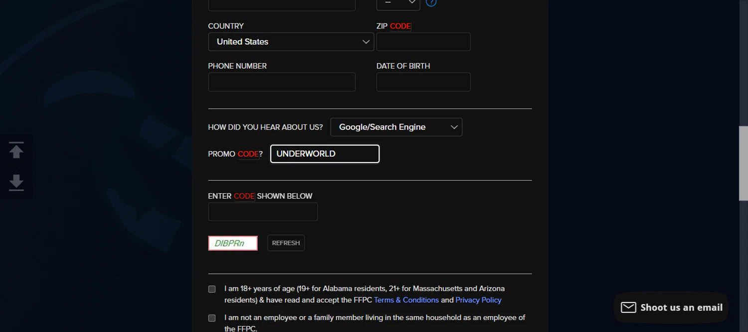 FFPC promo code screenshot showing code UNDERWORLD applied at FFPC checkout page. Uploaded by SimplyCodes community member 111111 on Dec 25, 2024