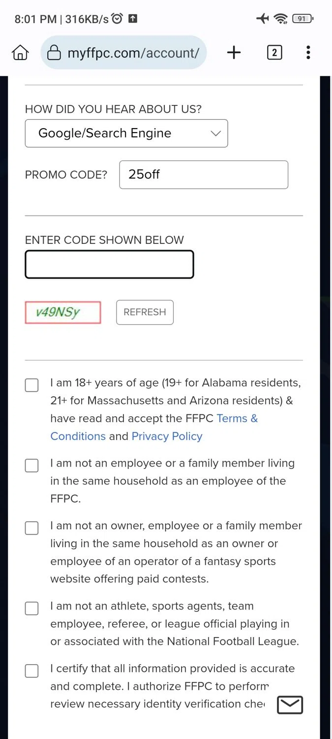 FFPC checkout page showing FFPC promo code box | Screenshot taken by SimplyCodes community member on Mar 26, 2024