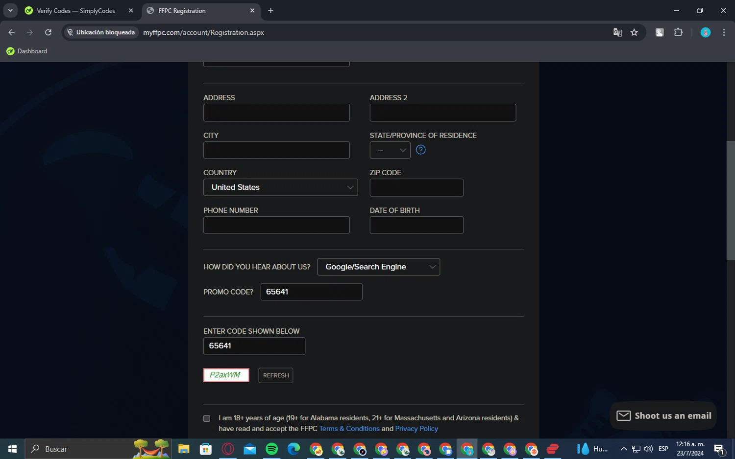 FFPC checkout page showing FFPC promo code box | Screenshot taken by SimplyCodes community member on Jul 23, 2024